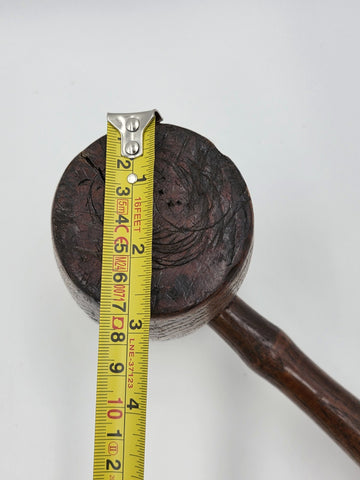 Antique 19th C Wooden Mallet Gavel Hammer Turned Handle & End 12" x 3"