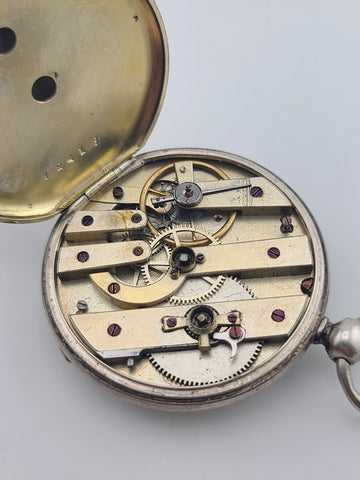 Antique C1890's Swiss Key Wind Pocket Watch Roman Dial Silver Case. Works. Read.