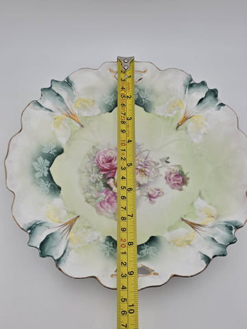 Antique R.S. PRUSSIA RED MARK PORCELAIN Plate w/ ROSES DECORATION & 2 HANDLES