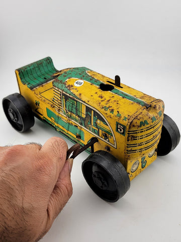 Antique Collectible Marx Yellow Green Keywind Tin Tractor No 5 Winds Up & Runs