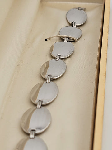 Rare Antique  Mid Century Posins Sterling Silver Bracelet W Original Box. 7.5 In