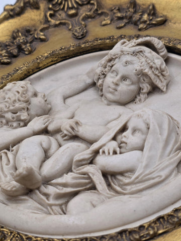 Rare Antique 19th C Enrico Braga Tondo Relief Plaque with Perfugium Regibus Coin