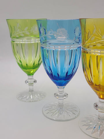 Set Of 4 AJKA Crystal Cut to Clear Iced Tea Water Goblets Glasses Proinnseas.