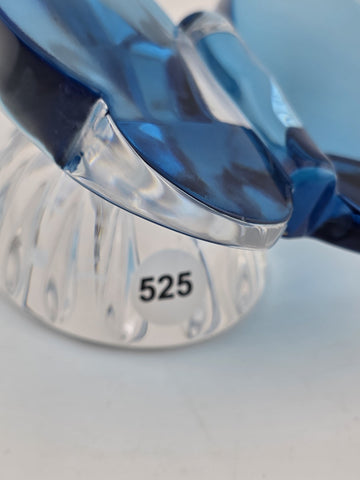 Vintage Waterford Crystal Blue Butterfly Figurine: Ribbed Pedestal Paperweight