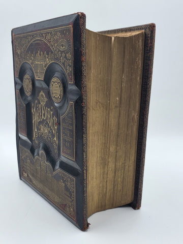 Antique 19th C Victorian Holy Bible 2000 Illustrations Embossed Leather Bible