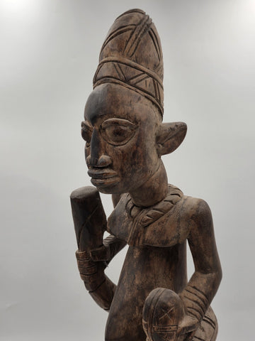Rare Antique XL 26 In Yoruba African Wood Pregnant Lady Tribal Sculpture Nigeria