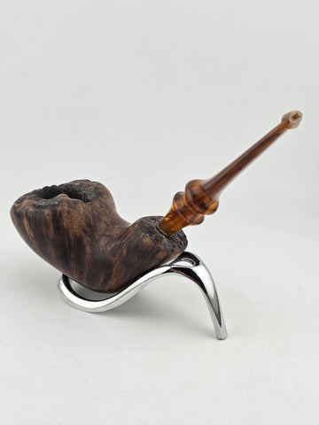 Rare Antique Freehand Acorn Big Block Briar Pipe Plateau Rim Bent Acrylic Stem