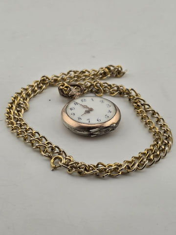 Antique 1890's Swiss Solid 800 Silver Pendant Pocket Watch Enamel Dial. Works.