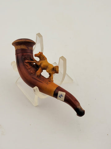 Antique 19th C ECHT German Meerschaum & Amber Pipe Horse Theme W Original Case.