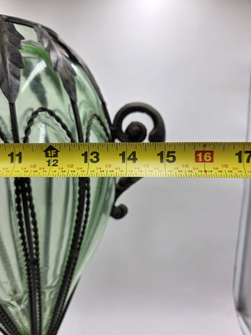 Rare Antique 19th C Murano Green Caged Blown Glass Urn Vase Centerpiece. 23 In