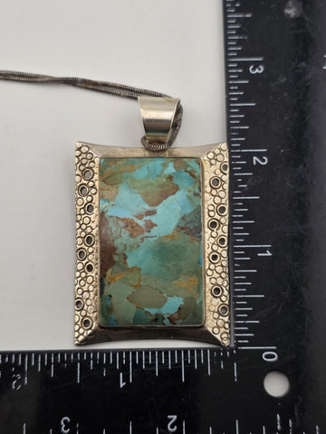 Vtg Jay King DTR Sterling Graduated Turquoise Pendant W 925 Sterling Necklace.