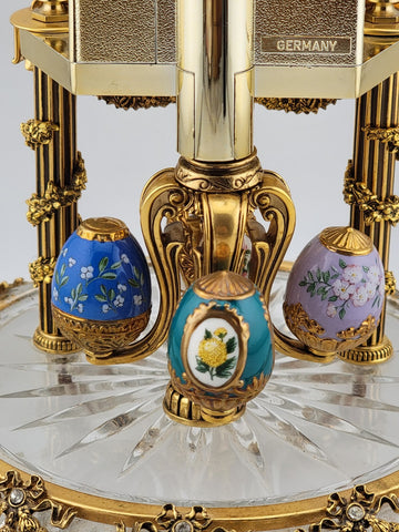 RARE HERMLE & SOHN 24K GOLD FABERGE EGG CRYSTAL CLOCK FOR ALL SEASONS. WORKING.