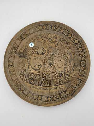 Rare 19th C One Of Kind Antique Shah Jehan Mumtaz Hand Engraved Brass Plate.
