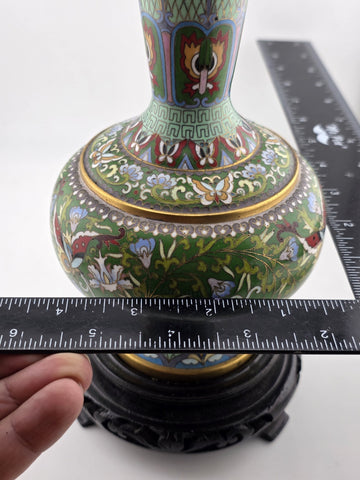Gorgeous Mid Century Chinese Cloisonne Vase Featuring Flowers & Butterflies