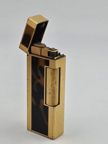 Rare Dunhill Square Lacquer Marble Roller Gas Lighter Gold Brown Swiss Made.