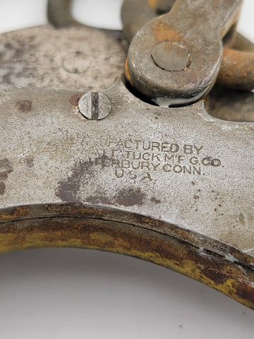 Rare Antique Late 19th C Pair Of Original Mattatuck Co. USA Handcuffs. No Key.