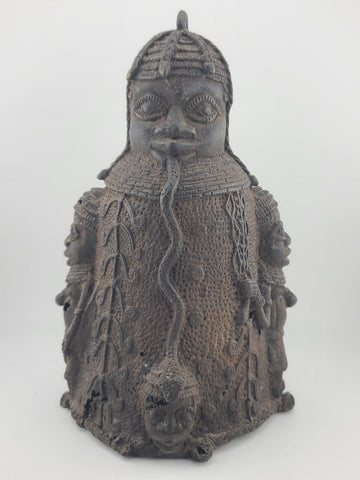 Vtg 1930's West African Bronze Ceremonial Bell Benin Yoruba Style Hand Cast 9in