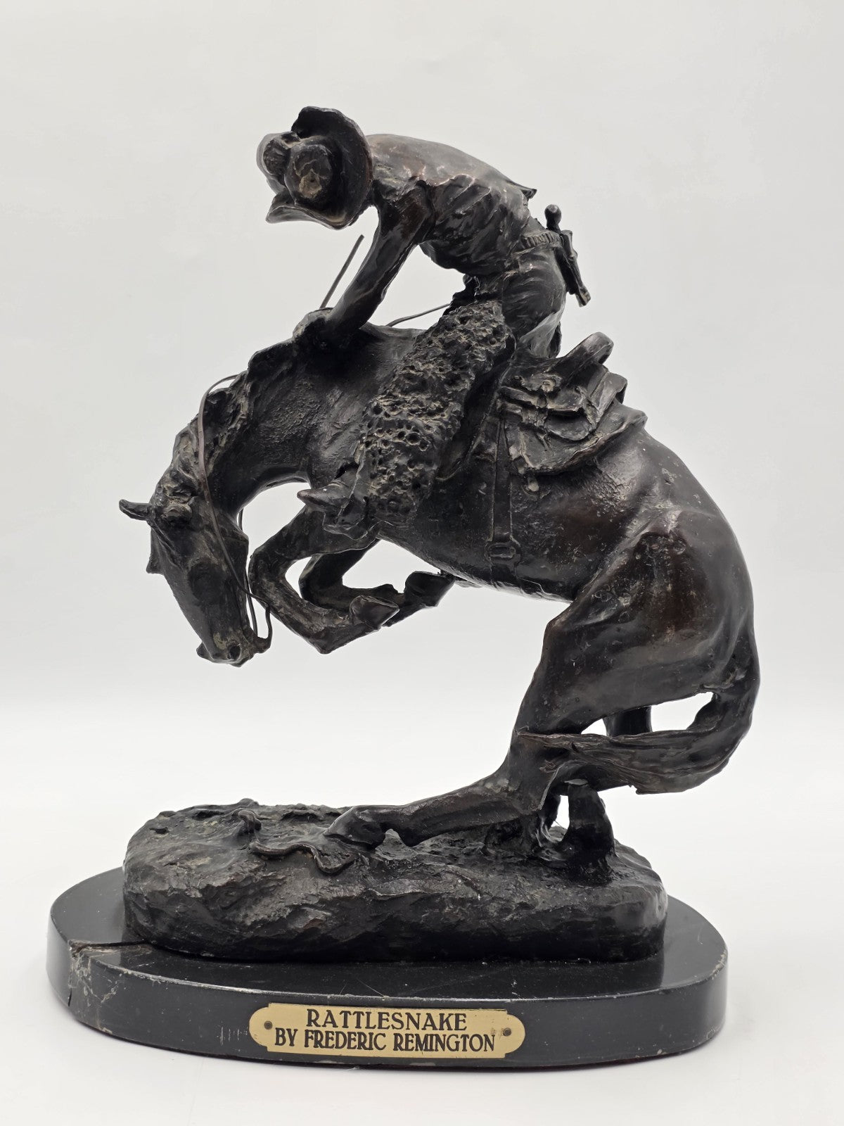Frederic Remington The Rattlesnake Bronze Sculpture Cowboy Horse Western 12"