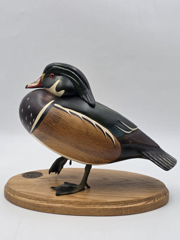 1996-97 Ducks Unlimited Gordan Alcorn Drake wood Duck Decoy Statue. Signed.