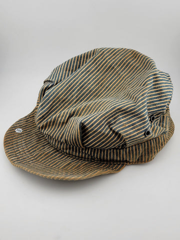 Rare Antique Original Collectible Striped Railroad Engineer Hat Cap Workwear.
