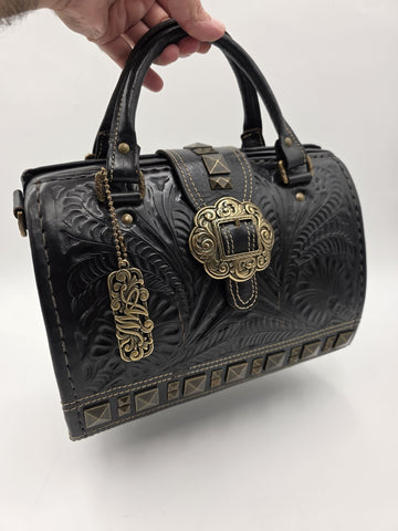 American West Brown Tooled Structured Leather Doctor Style Satchel Shoulder Bag