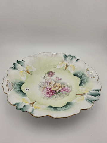 Antique R.S. PRUSSIA RED MARK PORCELAIN Plate w/ ROSES DECORATION & 2 HANDLES