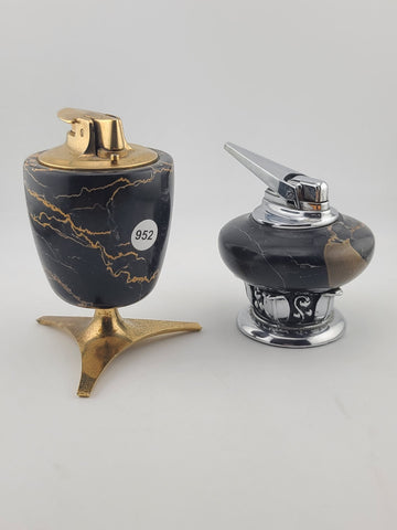 Pair Ronson Mid Century Marble Table Lighter England USA Atomic Barware Untested