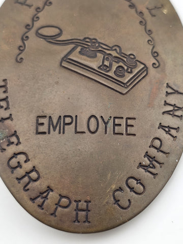 Rare Original Antique Postal Telegraph Co Employee Bronze Badge c1900 Morse Key