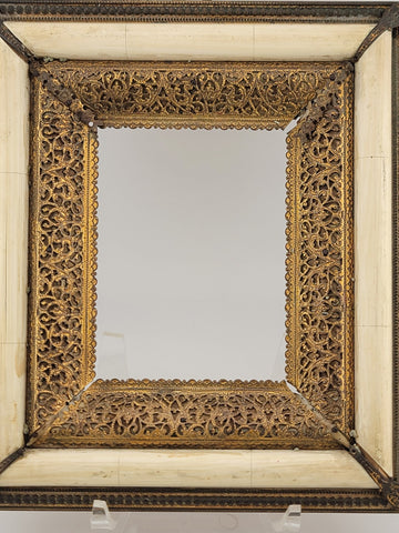 Antique Highly Ornate Brass Picture Frame 4 In X 3 In Marked Henner Fabiola.