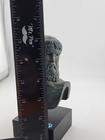 Vintahe Zeus sculpture statue on black marble base green aged color effect