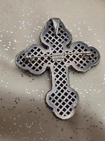 Vintage 8.45ctw Gemstone Cross Pendant 925 Sterling Silver Citrine Garnet Brooch