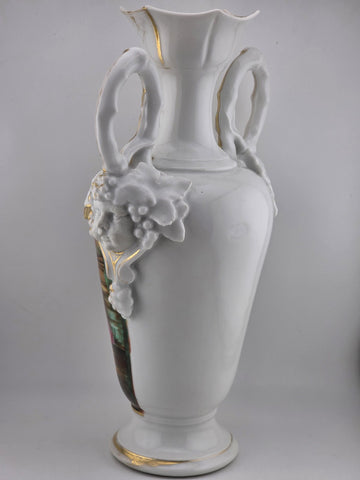 Antique 19thC Hand Painted Porcelain Vase Romantic Scene Gold Gilt Paris Style