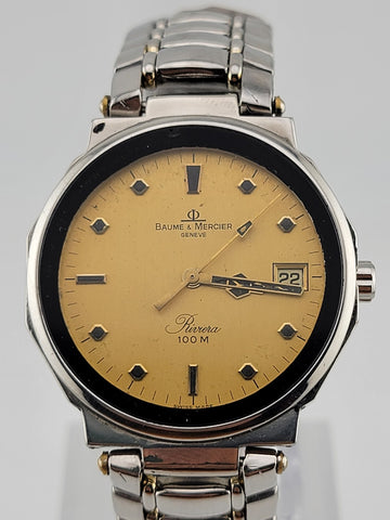 Vintage Baume Mercier Riviera Watch Octagonal Case Silver Plated Stainless Steel