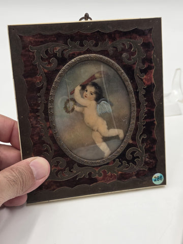 Antique Continental Hand-Painted Portrait Miniatures in Rococo Revival Frame