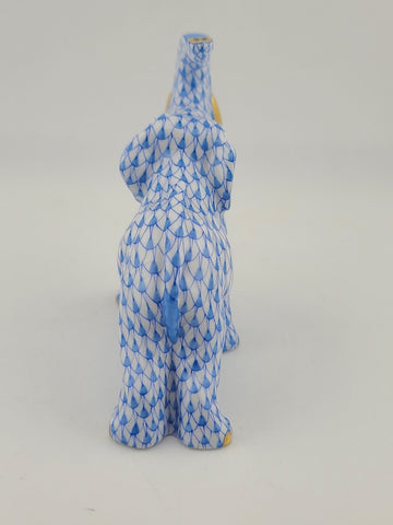 Herend Blue Fishnet Charging Elephant Figurine VHB Artist Signed Vecsey Tamas