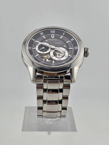 Bulova BVA 21-Jewels Skeleton Dial Men's Watch 96A119 Stainless Steel. Working.