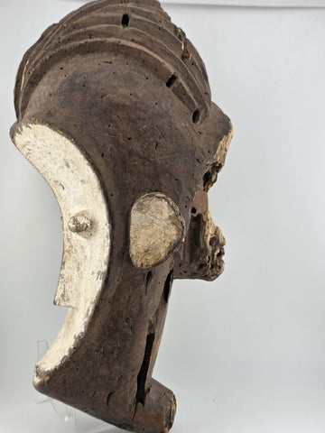 Fang Ngil Mask Gabon African Tribal Art Hand Carved Wood Kaolin Antique 1900s