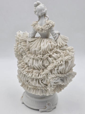 Large Jacqueline Porcelain Lace Figurine Victorian Lady Dresden Style Lace Dress