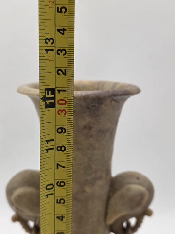 Antique Chinese Carved Hardstone Vase Elephant Ring Handles Stone Stand 12"