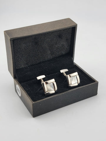 Rare Vintage Hugo Boss - Silver-Tone Mother-of-Pearl Cufflinks - Original Box.