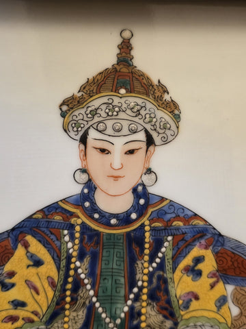 Antique Chinese Porcelain Qianlong Emperor Empress Portrait Plaques Guangxu Mark