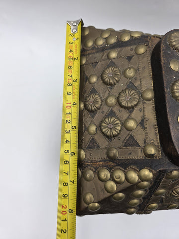 Rare Antique Moroccan Moorish Brass Studded Jewelry Chest Box Islamic Decor