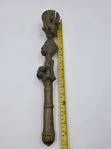 Vintage 1950's West African Bronze Ritual Staff Mother & Child Figural Sculpture