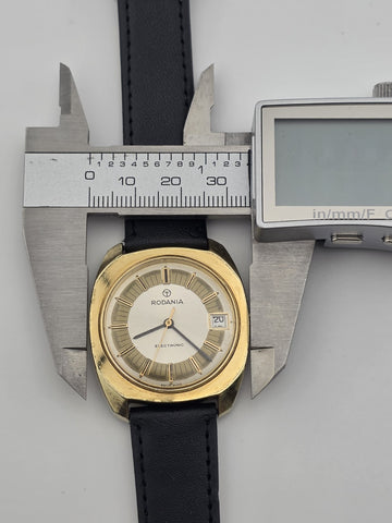 Vintage Rodania Electronic Swiss Made Gold Plated Date Men's Watch Running 34mm