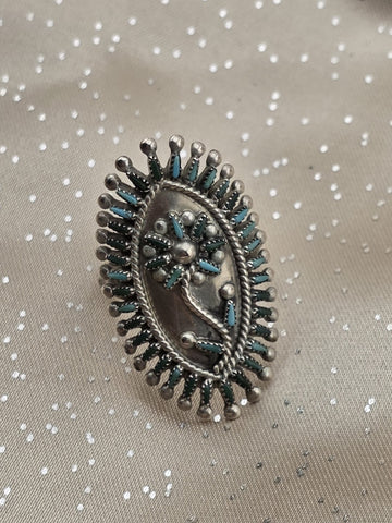 V. S. Johnson Sterling Silver Needlepoint Turquoise Zuni Ladies Ring Size 8 1/4