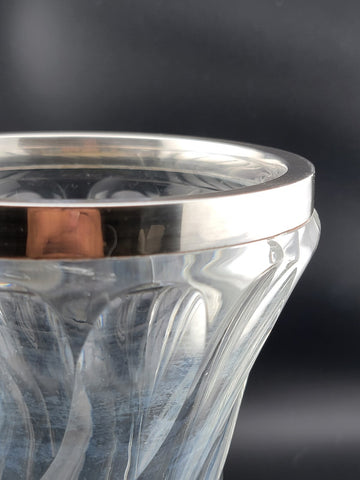 Antique Tall 8 inch 19th C. Cut crystal vase with 835 European silver collar rim