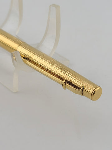 Caran d’Ache Gold Plated Fountain Pen, 14K-585 M Nib Guilloché Pattern Near Mint