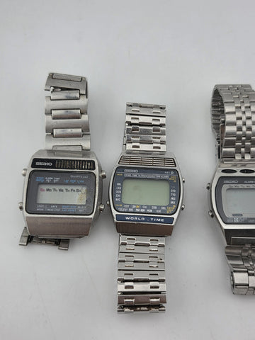Rare Vtg Seiko Lot Of 5 Collector World Digital Timer Alarm Quartz Watches Read