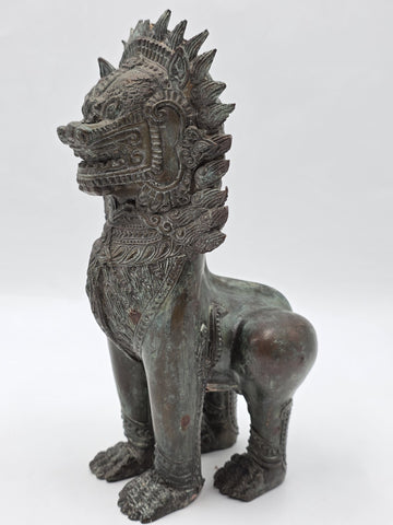 Rare Antique Thai Burmese Bronze Singha Temple Guardian Lion Statue 11" Tall.
