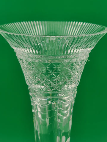 Rare William Yeoward Crystal 8" Trumpet Bud Vase Diamond Cut Fluted Rim England